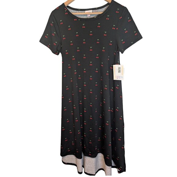 LuLaRoe Womens Small Carly Dress Midi Black Cherry Print Casual New NWT - Picture 1 of 8